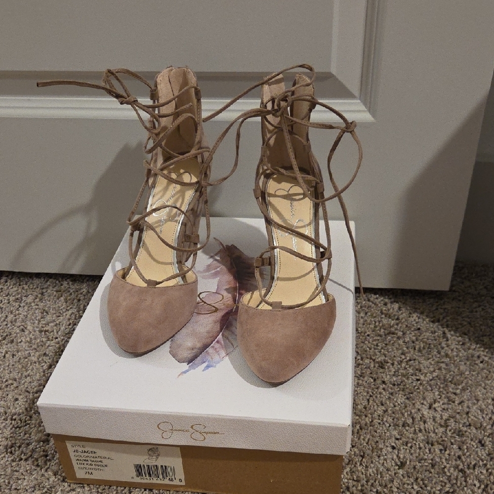 Jessica Simpson Tan Lace-Up Heels